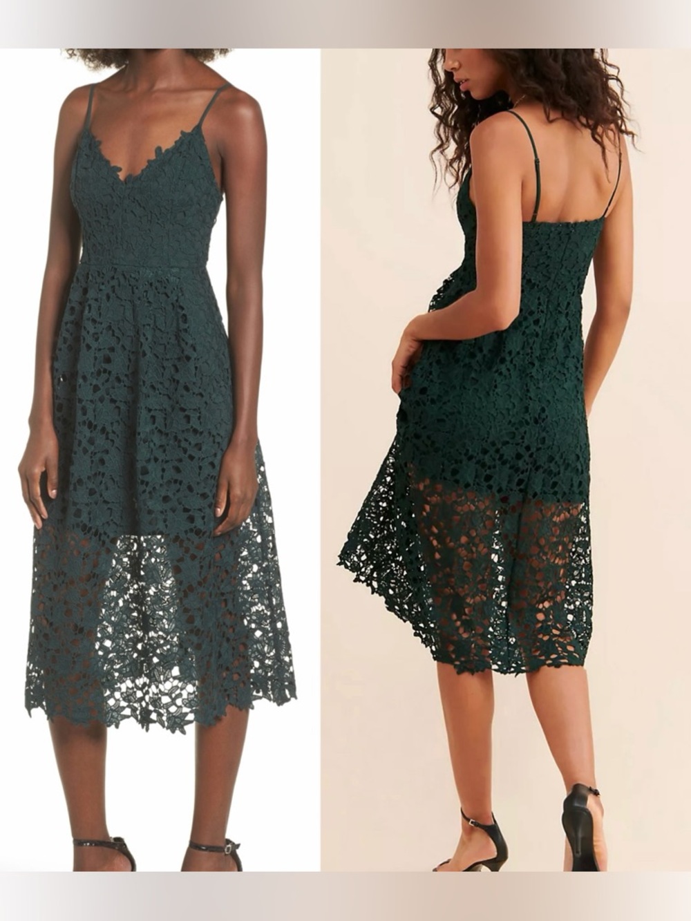 Anthropologie ASTR The Label Lace Hunter Green A Line Midi Dress sz Large